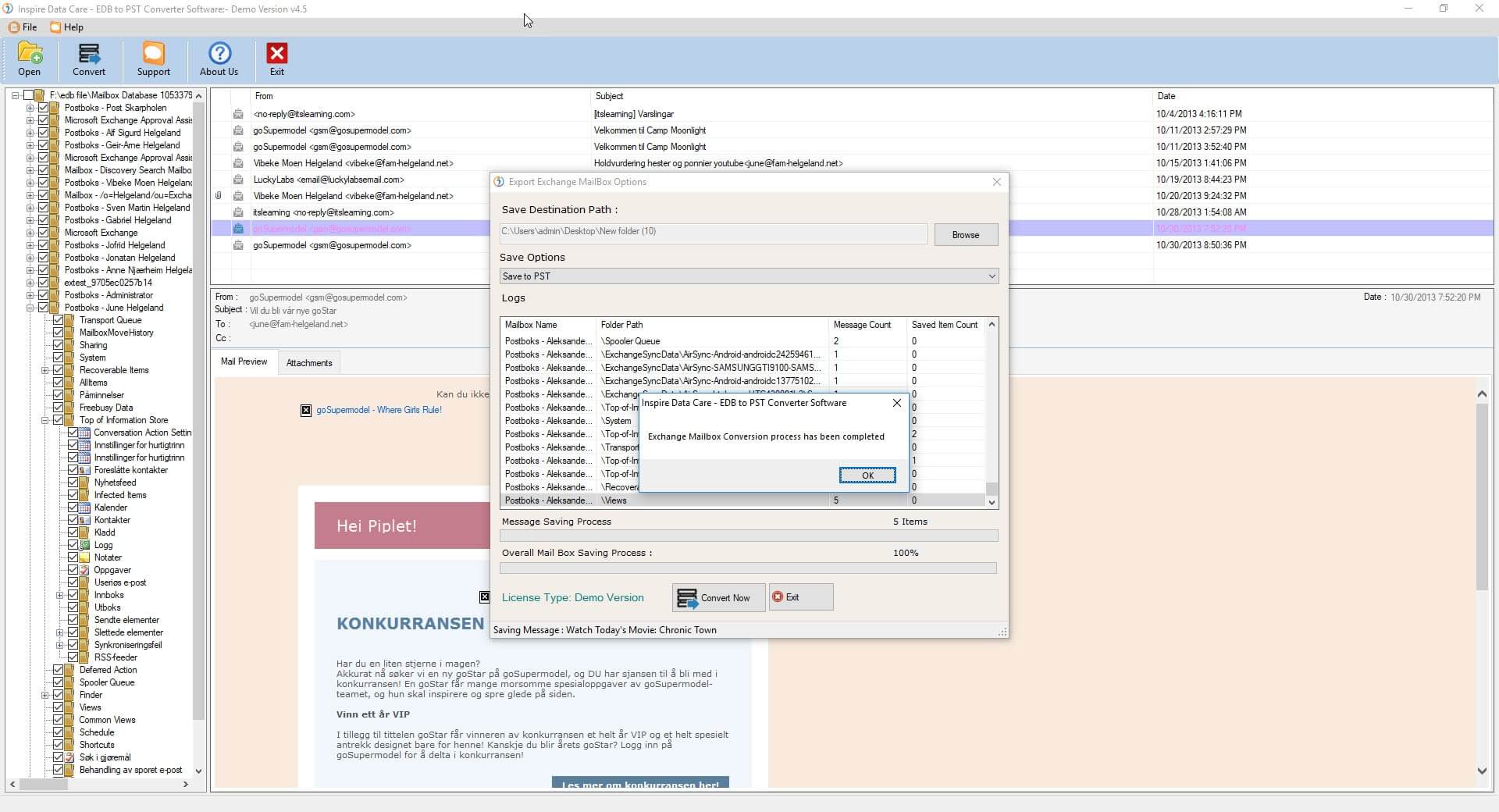 Click to view Inspire Exchange EDB TO PST Converter 4.5 screenshot