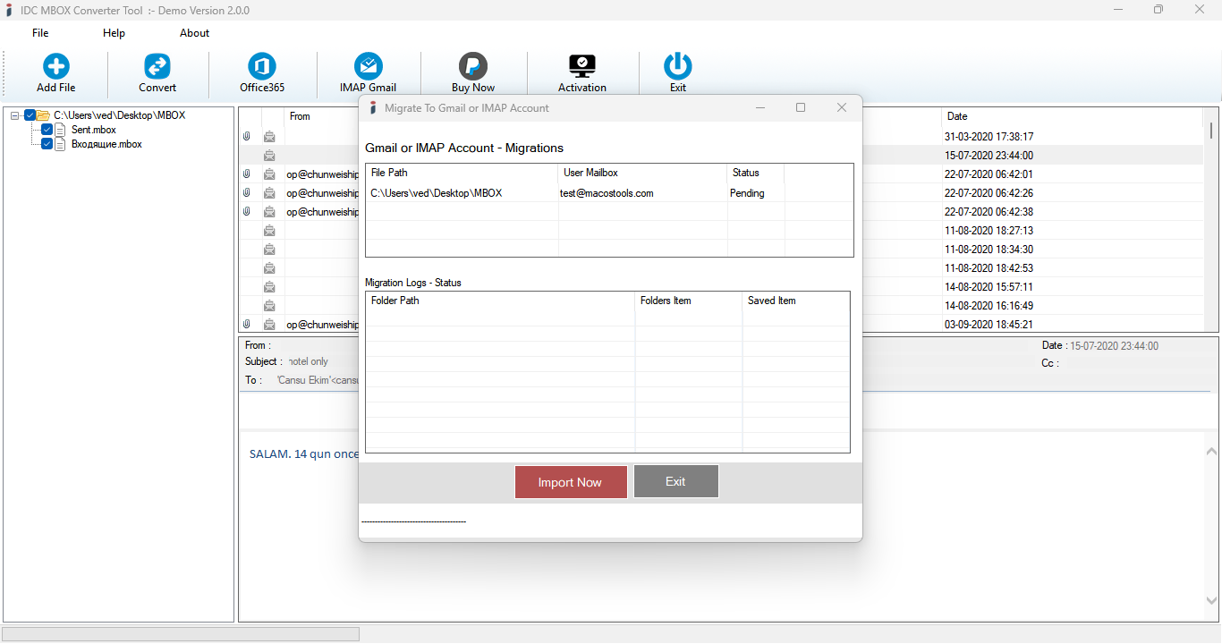 Export Option for MBOX File Message Conversion